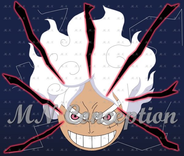 Luffy gear 5 05 blue background avec filigrane